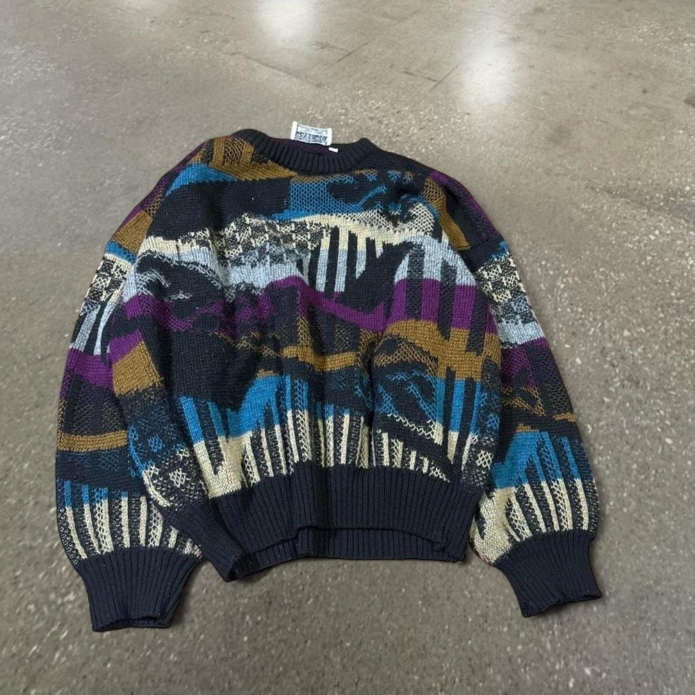 Vintage Massimo Multi Colored Knit Sweater Mens Large Abstract Made in Italy